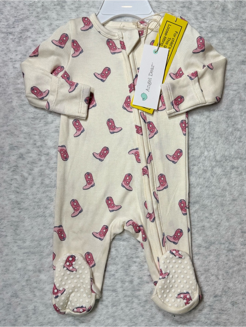 NWT Angel Dear Mini Cowboy Boots Modal Zip Footie 0-3M Baby Girl Western Ivory
